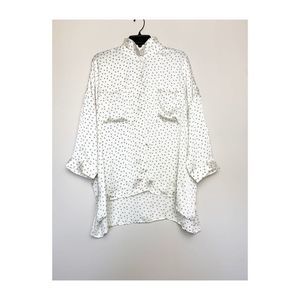DH3 Button Down Cream Print Blouse Top 3/4 Sleeve